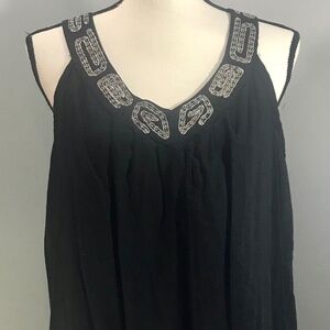DKNY Black and Silver Sleeveless Asymetric blouse Top Size Large